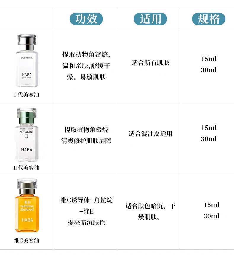 HABA角鲨烷美容油保湿精华修护 15ml/30ml/60ml/120ml