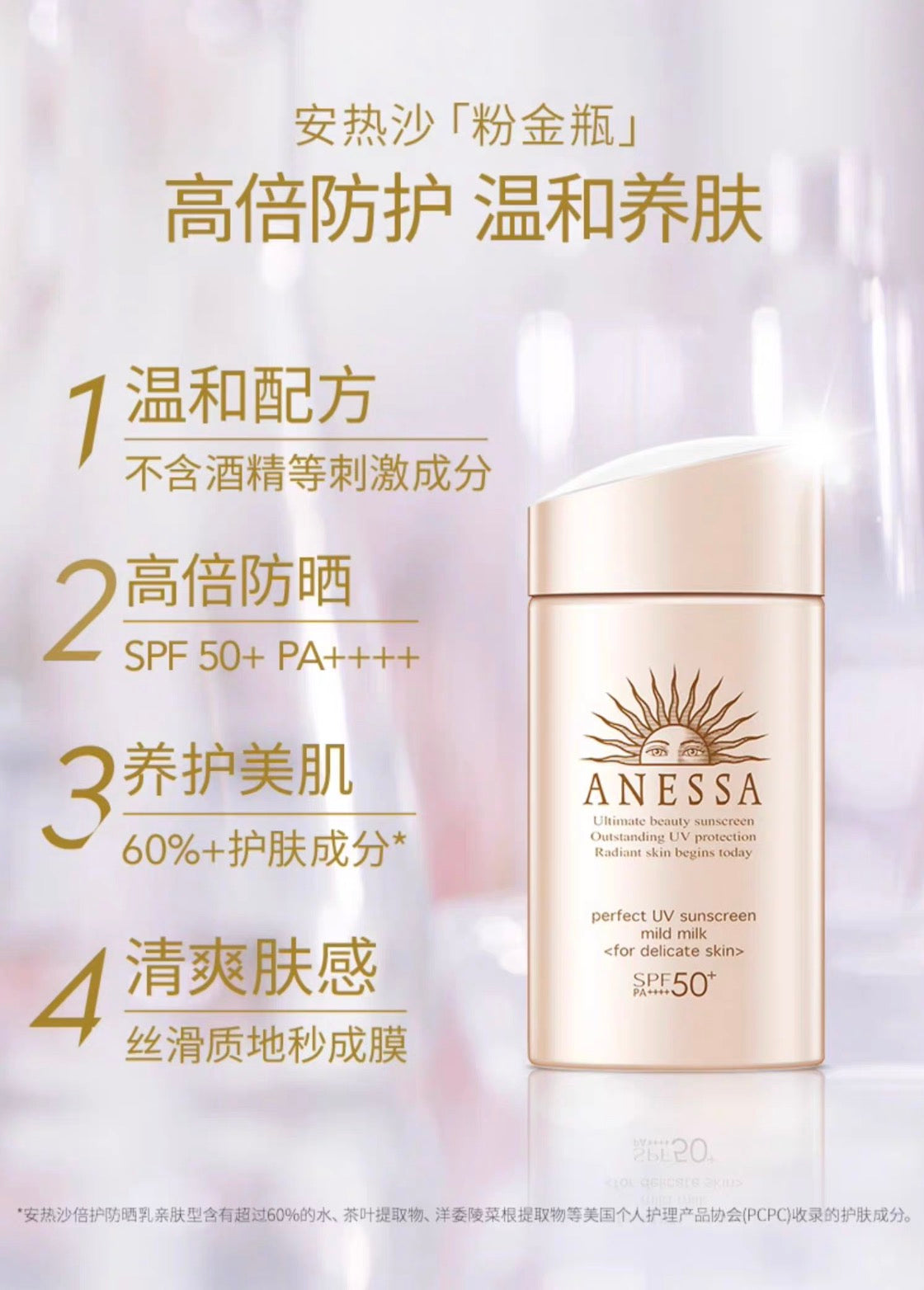 ANESSA安耐晒2024新版粉金瓶温和低刺激敏感肌、儿童防晒60ml