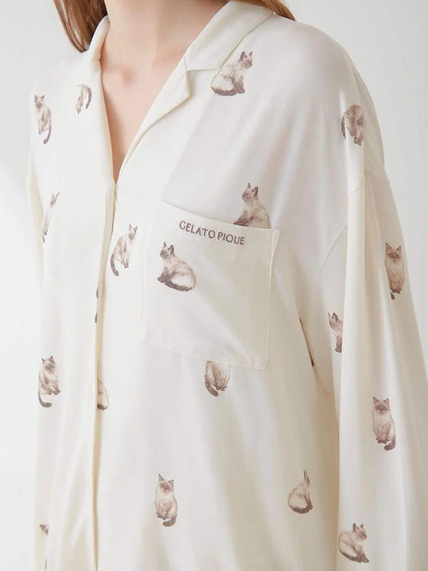 GELATO PIQUE猫咪长袖睡衣+短裤 2色选