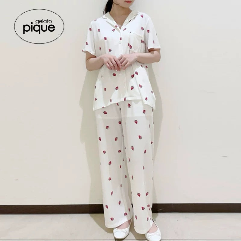 GELATO PIQUE草莓衬衫+长裤套装 白色